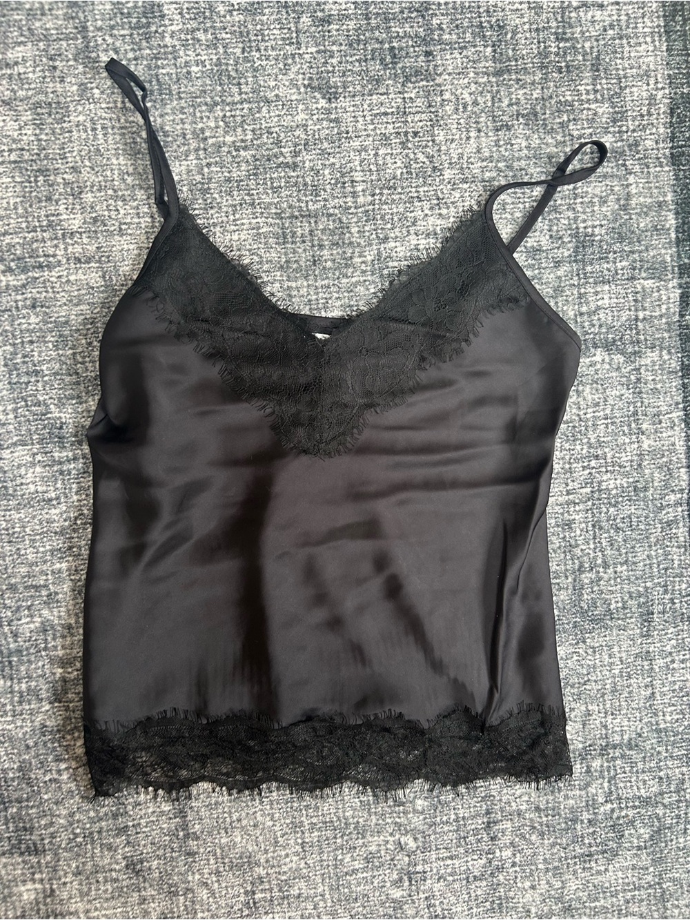 Song of Style Black Satin Lace-Trim Cami